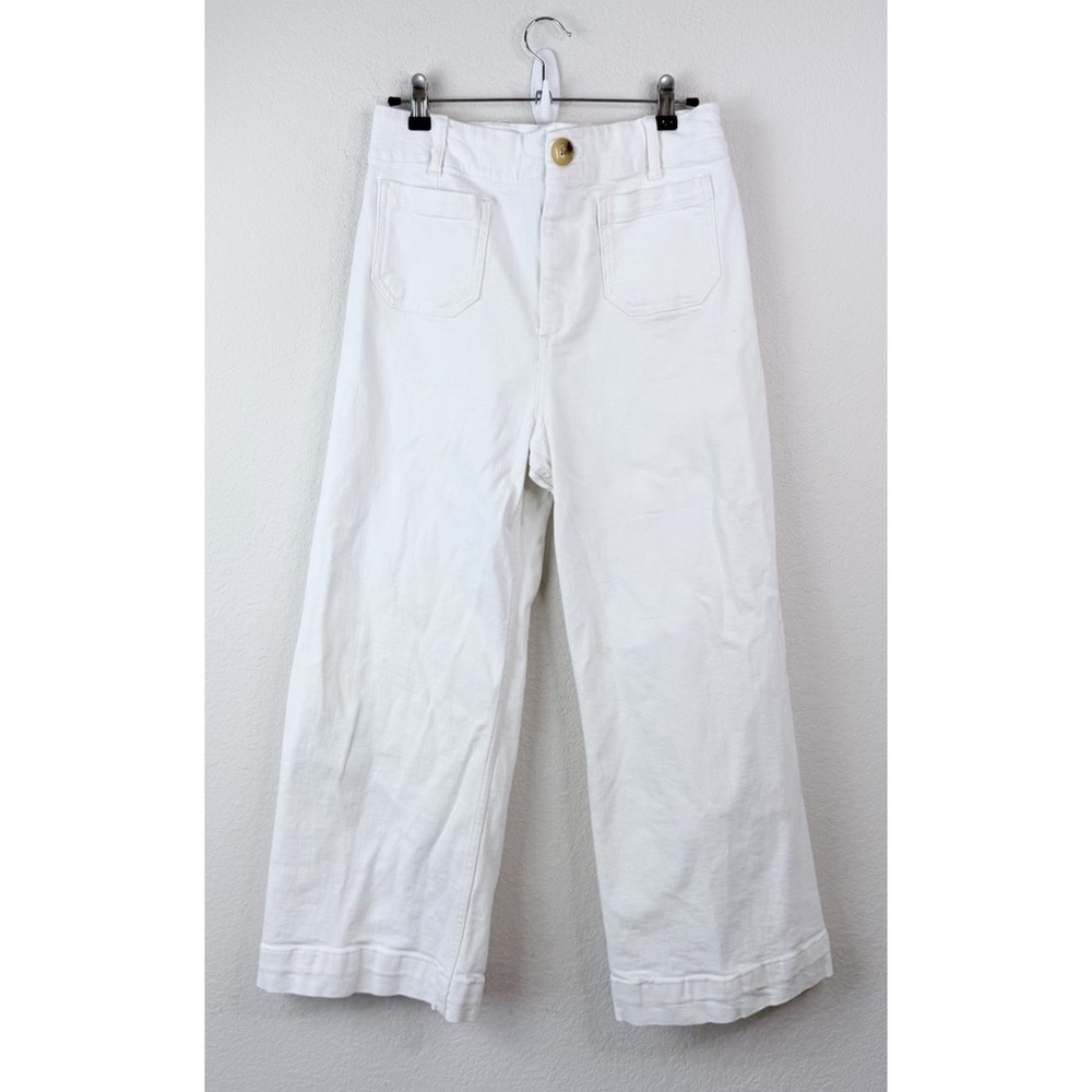 Pilcro High Rise Crop Wide Leg Jeans Sz 29 White Patch Pocket Preppy Anthro
